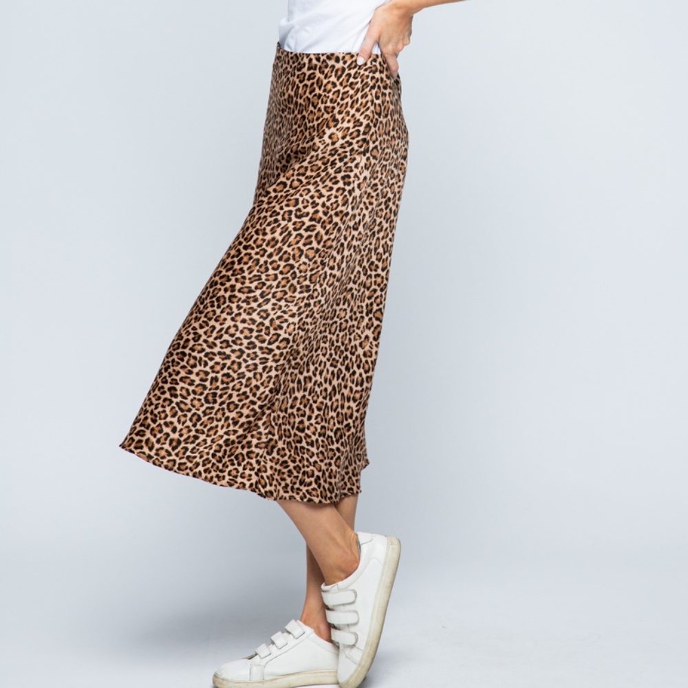 LEOPARD ANIMAL PRINT SOFT SATIN MAXI SKIRT